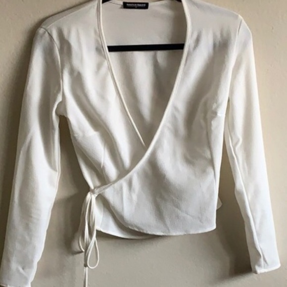 American Apparel cream wrap top blouse - Picture 2 of 3